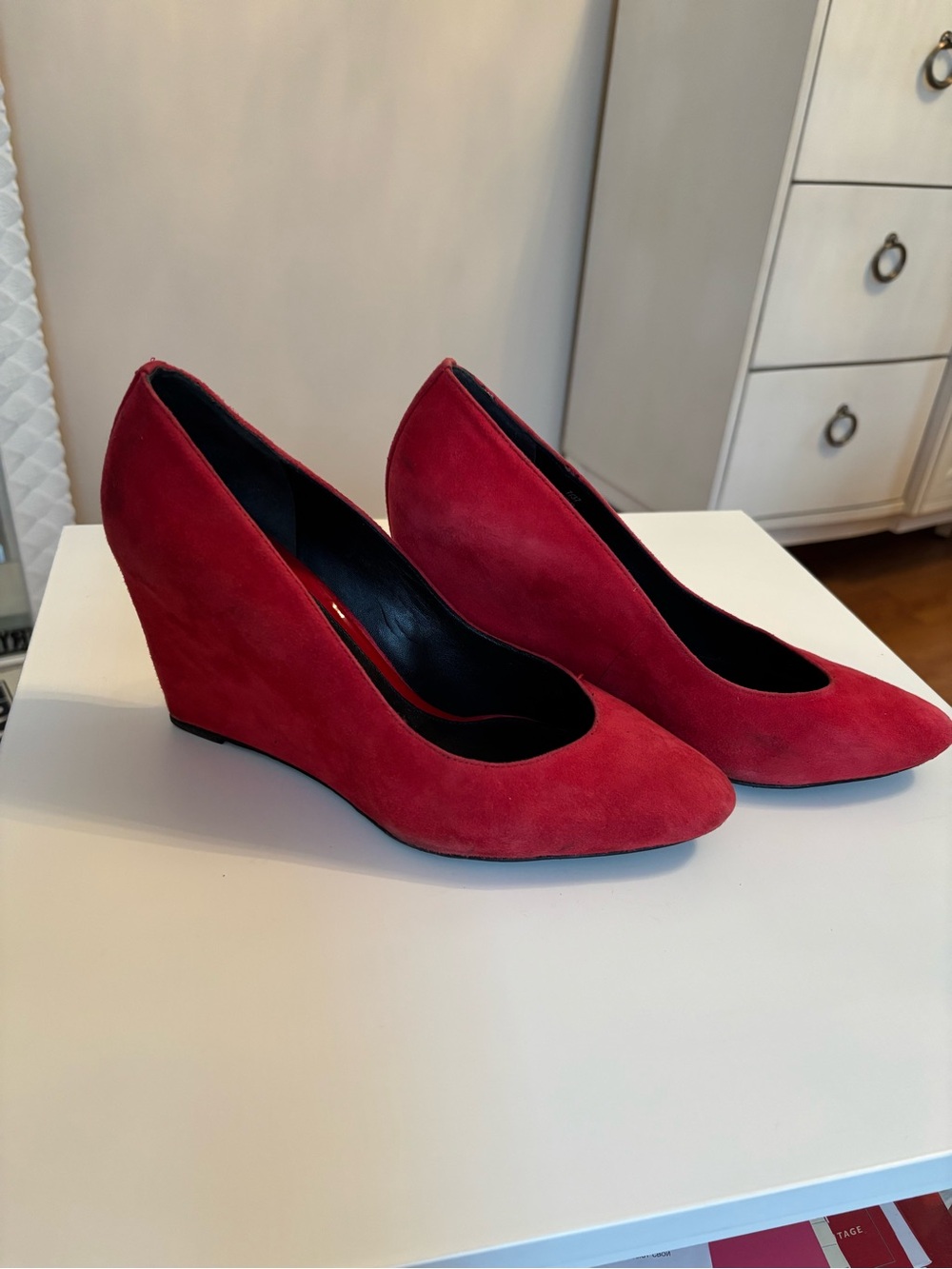 Brian Atwood - Red Suede Wedge Pumps - Elegant Women's Heels